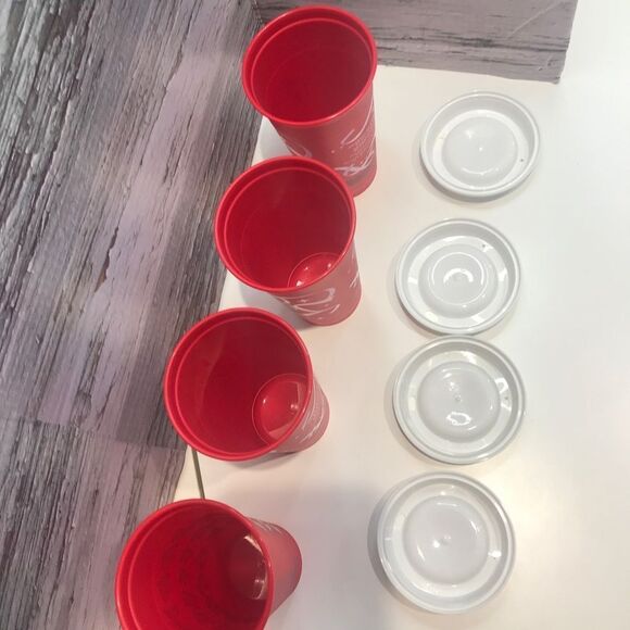 STARBUCKS 2013 Coffee 16oz Tumbler Cup Mug Red Plastic Reusable Cup set of 4 - Picture 5 of 5